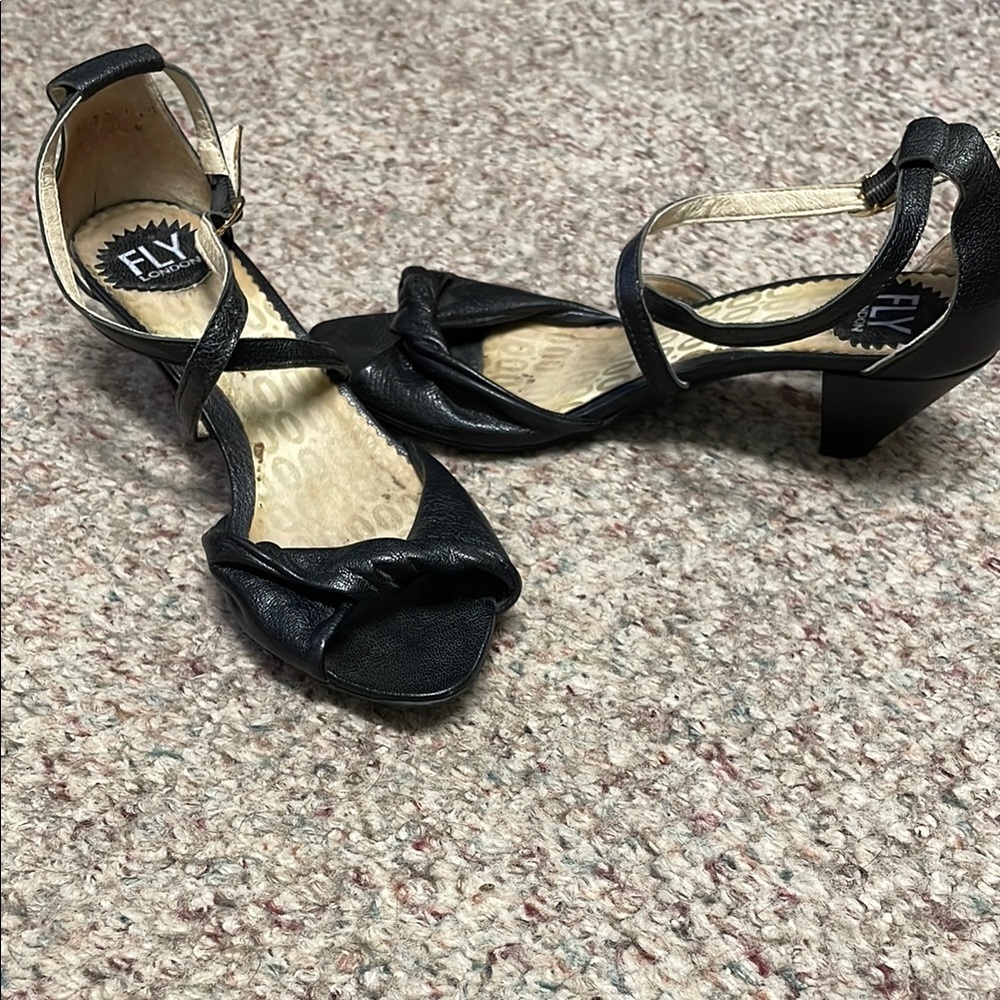 Fly London Black Heeled Sandals with Strappy Design
